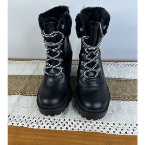 Torrid Black Faux Leather Fur Hiker Boot Bootie Size 8 Wide Width (WW)